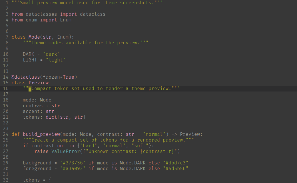 Neovim editing a Python file with the chiroptera dark normal colorscheme.